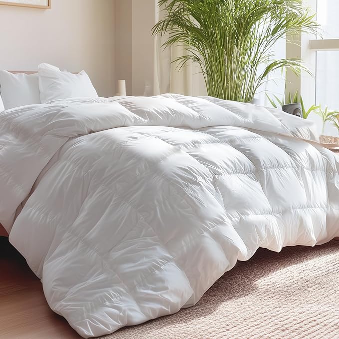 SANSWAN Full Size Winter Goose Down Feather Comforter, Breathable Heavyweight Hotel Duvet Insert, 100% Organic Cotton Cover, Ultra Soft & Warm, 82x86 Inch, White