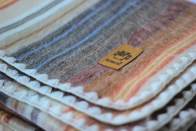 ALPAKITAS Alpaca Wool Blanket - Twin Size Bed Blanket - Alpaca Throw Blanket - Warm Blanket, Lightweight, Couch Blanket or Camp - Outdoor Blanket - 75 x 38 Inches (White & Brown)