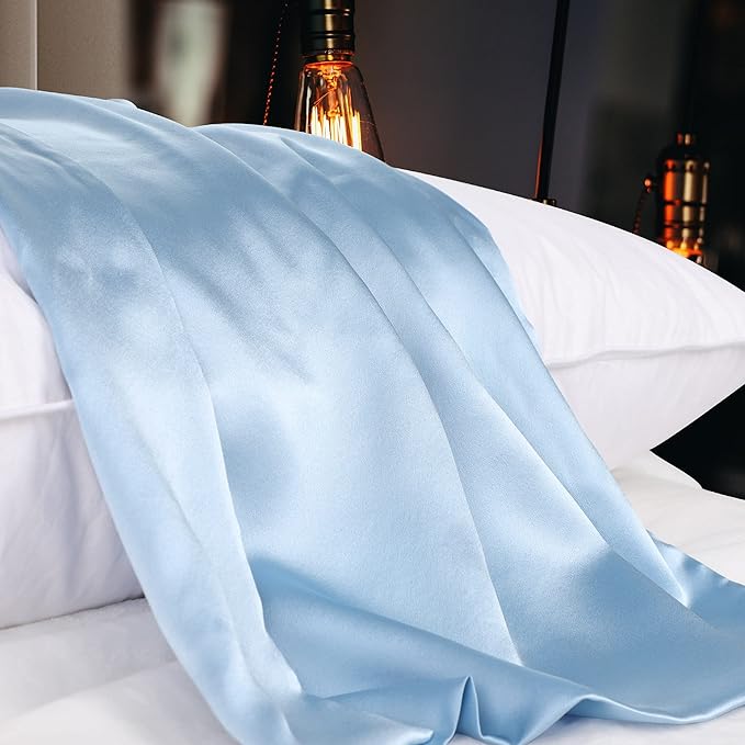 uxcell 1 Pack 100% Charmeuse Pure Silk Pillowcase for Hair and Skin, 350TC 19 Momme Soft Breathable Pillow Case with Hidden Zipper, Cyan Queen(20x30inch)
