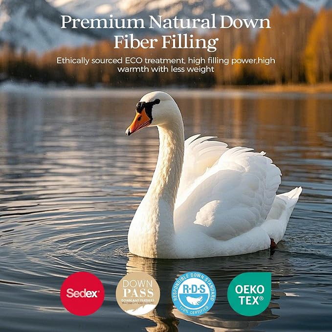 UNIKOME All Season Goose Feather Down Fiber Comforter King Size - 100% Organic Cotton Cover Natural Breathable Duvet Insert, 750+ Fill Power, Hotel Luxury Bedding Comforter (104"x90")