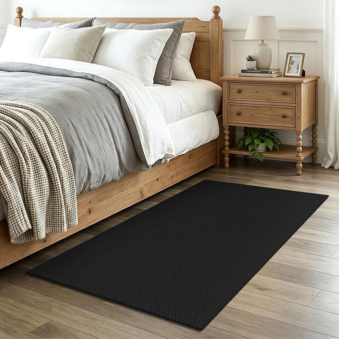 EARTHALL Woven Area Rug 3x4 Ft Washable Rugs for Entryway Braided Non Slip Rubber Backed Throw Rugs Door Mat Indoor Outdoor Entrance Cotton Carpet for Kitchen Foyer Front Door, Black/Grey
