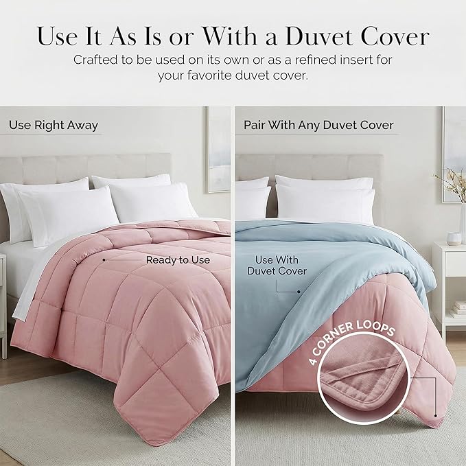 Southshore Fine Living, Inc. Pink Comforter Only, Queen/Full Size Bedding, Down-Alternative Comforter Queen Size, Soft Fluffy Comforters, Oversized Bedding for Vacation Homes, Pink Comforters