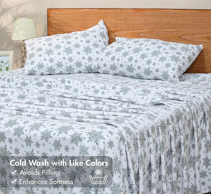 RUVANTI Flannel Sheets King Size - GOTS Certified 100% Organic Cotton, 4 Piece Warm, Soft & Breathable Set, Deep Pocket Snug Fit, Double Brushed Cozy All Season Bedding, Crystal Noir