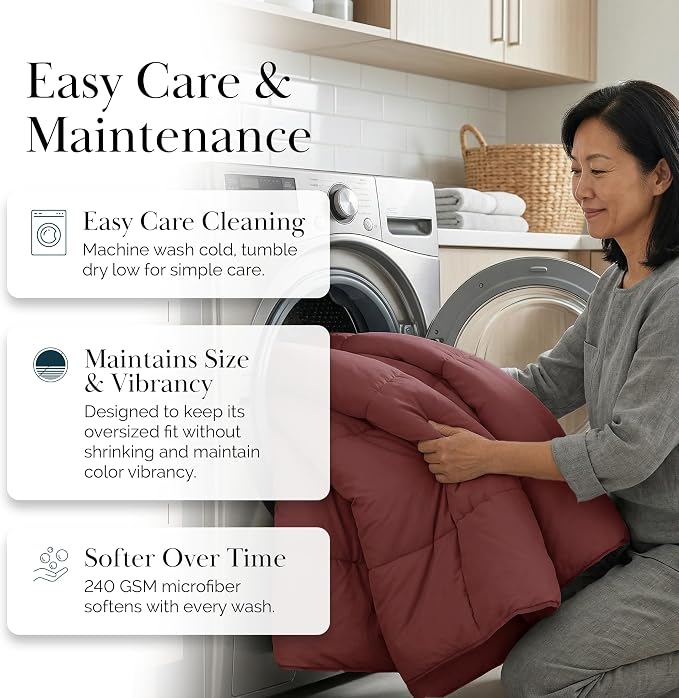 Southshore Fine Living, Inc. Twin XL Comforter / Duvet Insert, Down-Alternative Marsala Red Comforter Twin Size, Soft and Fluffy Comforters, Machine Washable, Pet Hair Resistant Bedding, Marsala