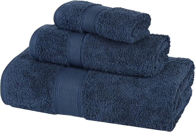 Superior 100% Organic Cotton 3-Piece Towel Set, Includes 1 Bath Towel, 1 Hand Towel, 1 Face Towel/Washcloth, Daily Use, Bathroom, Guest Bath, Absorbent, Home Essentials, Oregon Collection, Navy Blue