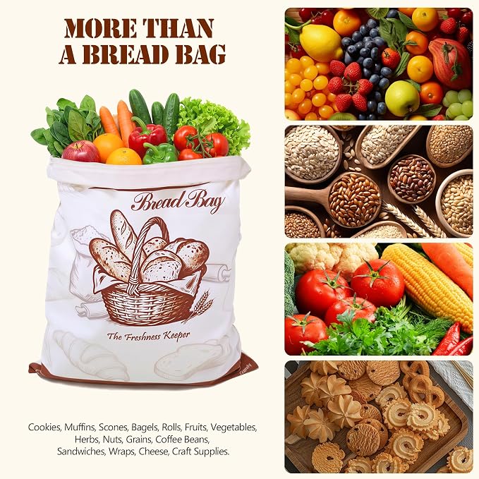 2 Pack Beeswax Bread Bags for Homemade Bread Sourdough, 17x13 Inch | Cotton Linen, Zipper Closure, Freezer Safe, Reusable, For Sourdough Homemade Bread