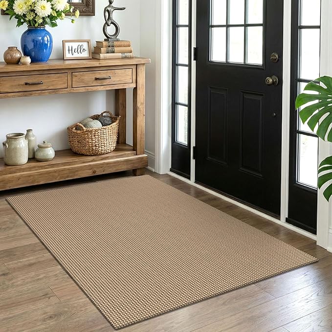 EARTHALL Woven Area Rug 4x5 Ft Washable Rugs for Entryway Non Slip Braided Throw Rugs Bedroom Carpet Cotton Entry Rug Cotton Floor Carpets for Bedroom Dining Room Living Room, Orange/Tan/Brown