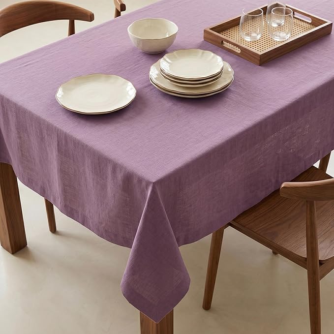 Solino Home Linen Tablecloth for Rectangle Tables 60 x 144 Inch - 100% Pure Linen Mulberry Table Cloth - Fete, Machine Washable Cloth Tablecloth for Summer