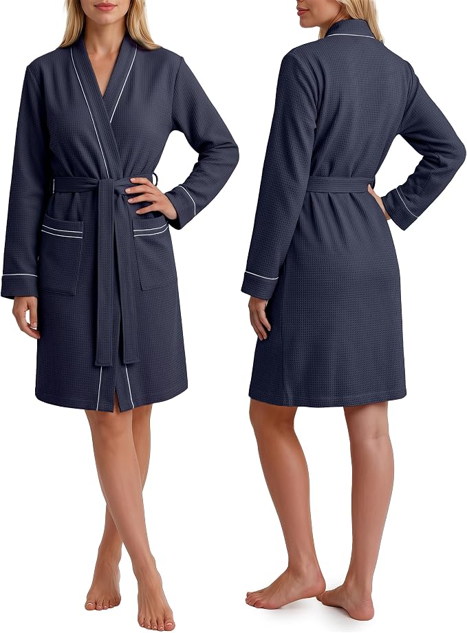 NY Threads Cotton Blend Waffle Robes for Women Knee-Length Bathrobe