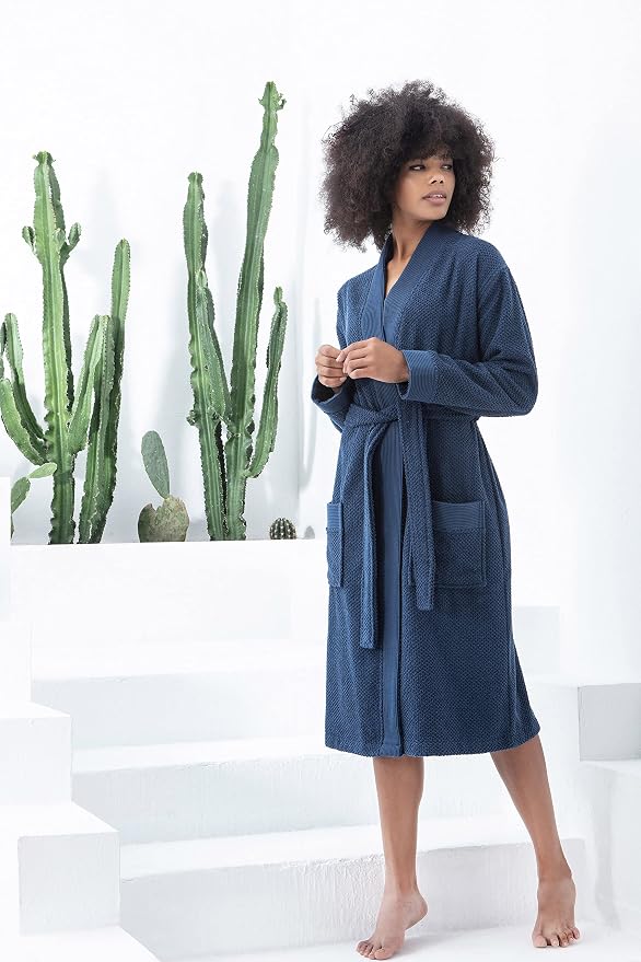 SEYANTE Turkish Cotton Bathrobe for Women - Organic GOTS Certified Terry Hooded Kimono Robe - Spa Quality Women's Cotton Robe