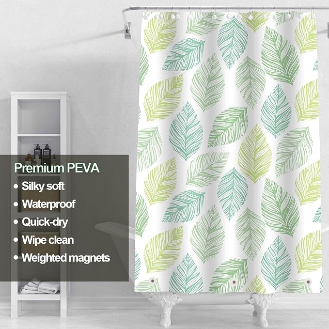Plastic Shower Liner - Premium PEVA 4G Shower Curtain Liner with Rustproof Grommets and 3 Weighted Magnets, Waterproof Shower Curtain for Bathroom… (Tricolor Leaf, 72”*72”)