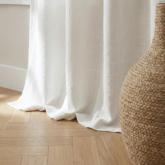 NICETOWN Thick Linen Curtains 96 inch Long 2 Panels Set, 55" Wide White Flax Linen Blend Organic Privacy Window Drapes Rod Pocket & Back Tab with Light Filtering for Bedroom/Living Room
