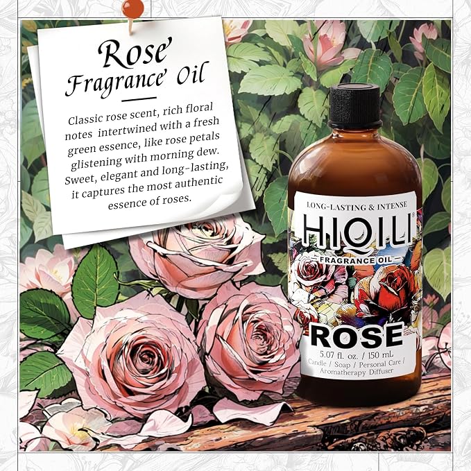 HIQILI Rose Fragrance Oil for Perfume Making, DIY Skin Product - 5.07 Fl Oz | Long-Lasting Scent, Suitable for Candle, Soap Making, Essential Oil for Diffuser, Aromatherapy, Add to Home Cleaning Spray