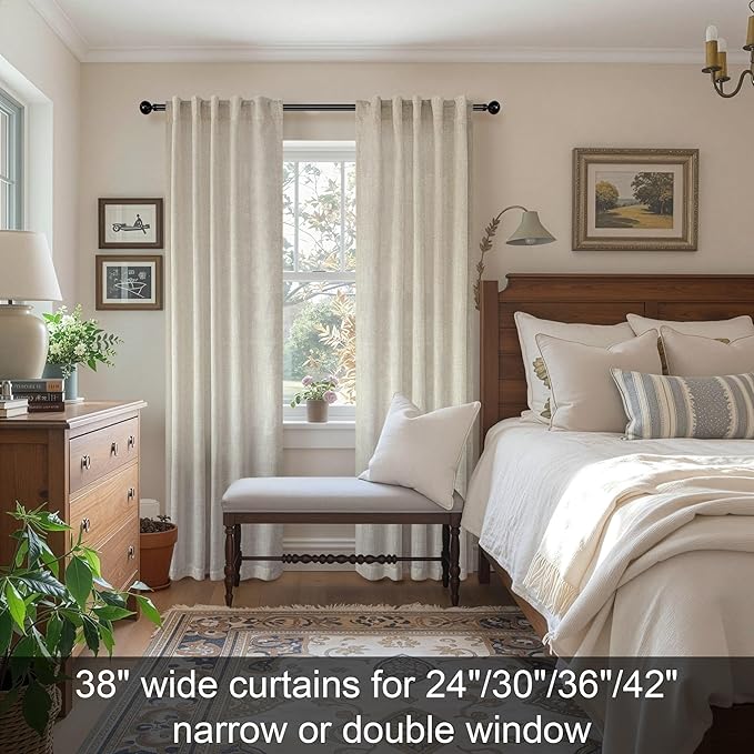 Pitalk Flax Linen Sheer Curtains & Drapes 38 Inch Wide Tan Beige Colored Curtains for Bedroom Living Room Picture Bay Window Sunroom Width 38 x 72 Long Pair Set 2 Panels Back Tab Rod Pocket