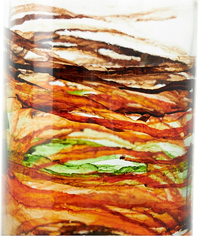 Deco 79 Recycled Glass Decorative Vase Abstract Spanish Bottle Centerpiece Vase with Swirled Colored Glass Bands, Flower Vase for Home Decoration 6" x 6" x 16", Clear