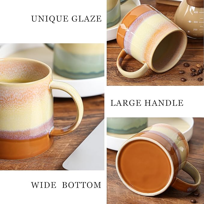 Large Ceramic Coffee Mugs, 20 oz Handmade Pottery Mug, Big Tea Cups with Handle for Office and Home, Dishwasher and Microwave Safe (Light Green)