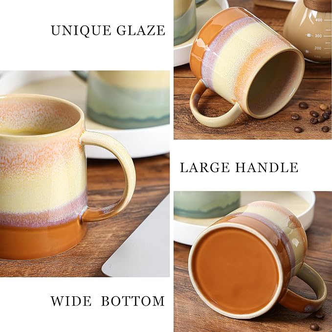 Large Ceramic Coffee Mugs, 20 oz Handmade Pottery Mug, Big Tea Cups with Handle for Office and Home, Dishwasher and Microwave Safe (Ink Green)