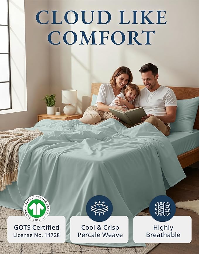 LANE LINEN 100% Organic Cotton Full Sheets Set 4-Piece Pure Percale Soft Bedding Breathable Fits Mattress Upto 15" Deep - French Blue