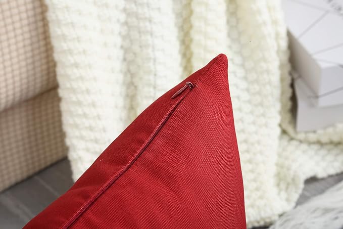 TangDepot 100% Cotton Solid Throw Pillow Cover 16x16 Deep Red | 100% cotton, same-color zip, machine wash & air dry. For living room, bedroom, office, car. 42 colors, 193 sizes. Cover only.