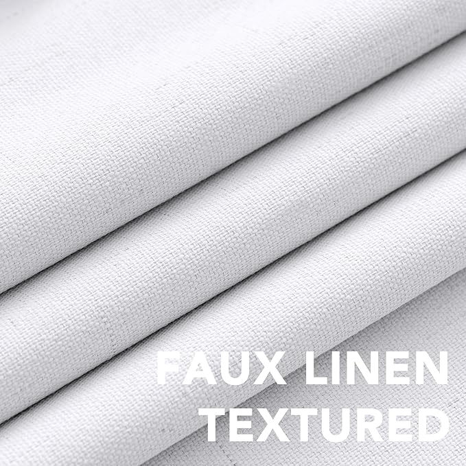 H.VERSAILTEX Blackout Curtains Linen Curtains 120 inches Long 100% Black Out Curtains for Bedroom Windows, Textured Linen Look Draperies Grommet with White Liner, 2 Panels, Bright White