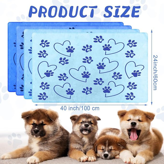 Fanfanwin 4 Pcs Dog Bath Towels Microfiber Drying Dog Towel Absorbent Pet Heart Paw Towels for Medium Dogs Puppy Cats Pets Shower(Blue)