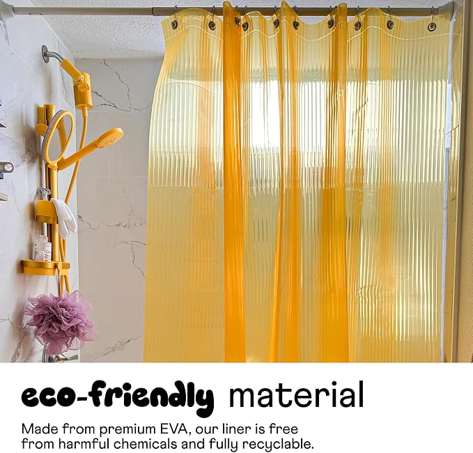Sproos! - Fluted Shower Liner Yellow 72" x 72" - Prevent Water Splashes - Modern Stylish Design - Eco-Friendly Material - Easy Maintenance Durable Long-Lasting