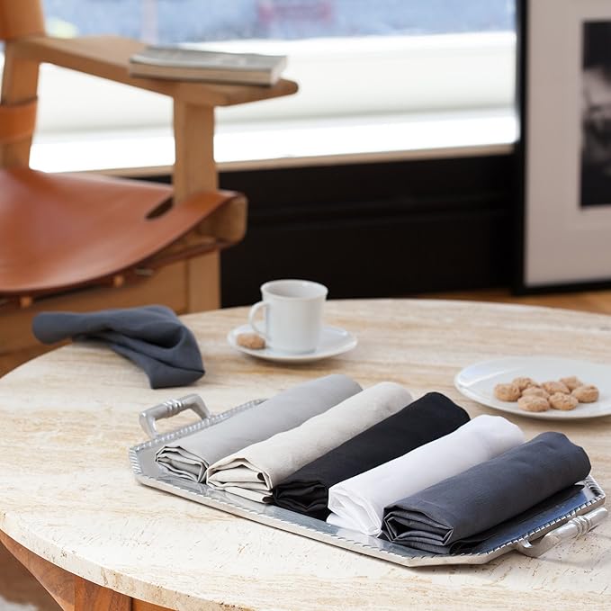 Huddleson Silver Grey Linen Napkin 20x20 (Set of Four) Luxury Italian Linen Napkin Sewn in US
