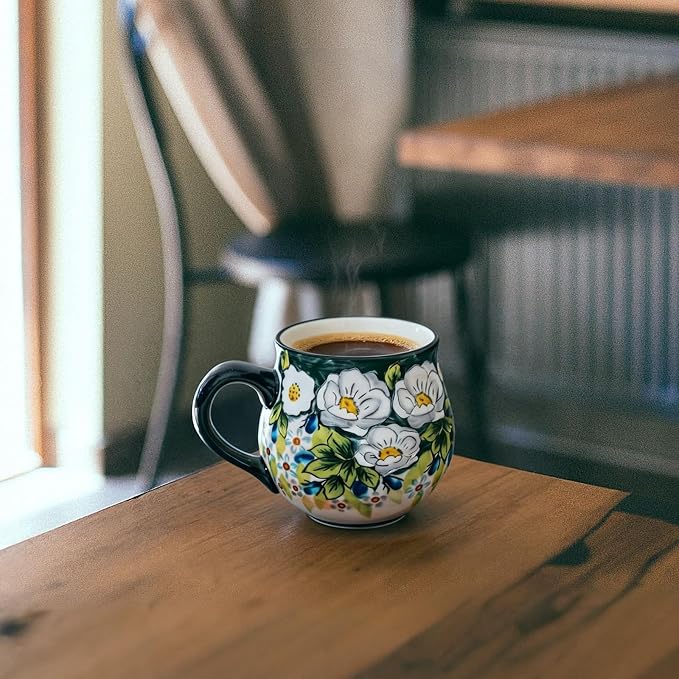 ALMA 12oz Handmade Floral Ceramic Coffee Mug | Microwave & Dishwasher Safe, Dining & Espresso Use, Travel Friendly, Vintage Rustic Lovers, Gift for Daughters