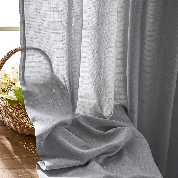 jinchan Grey Linen Blend Curtains 96 inch Length 2 Panels for Bedroom Living Room, Floor to Ceiling 50 inch Wide Farmhouse Drapes with Rod Pocket Back Tab(50W x 96L, Grey)