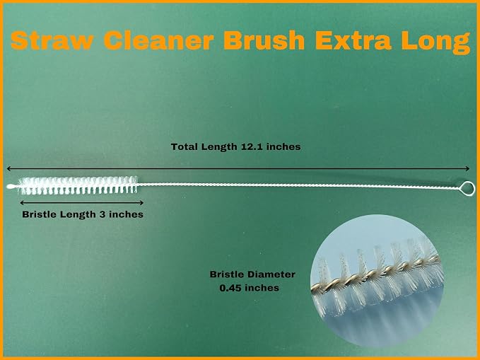 6 Straw Cleaner Brush Extra Long - Set of 6 Metal Straw Cleaner - Straw Cleaning Brush for Reusable Straws