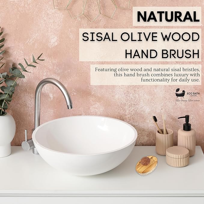 Eco Bath London Natural Sisal Olive Wood Hand Brush - Dry Brushing Body Brush for Exfoliation and Massage, Dry Brushing for Cellulite Lymphatic Drainage, Exfoliating Back Scrubber Spa Gift for Women