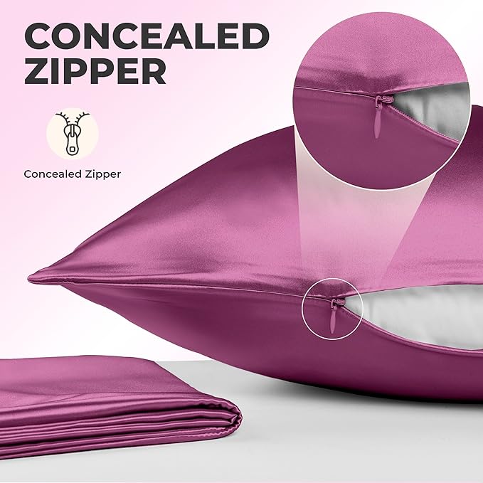 100% Pure Mulberry Silk Pillowcase for Hair and Skin, 6A Grade 22 Momme Silk Pillow Cases with Zipper, Soft Cooling Washable Both Sided Silk Pillow Cover (Crimson Purple, Queen 20''x30'')