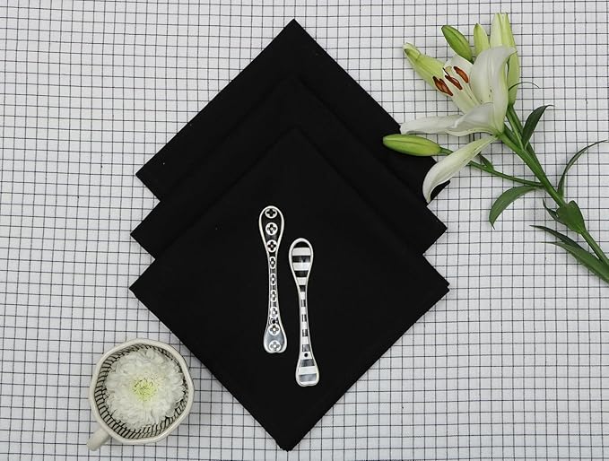Set of 12 Cloth Napkins, 18 X 18 Inches, 100% Cotton Premium Quality Cloth Napkins with Mitered Corners Ultra Soft Absorbent Dinner Table Cloth Decor Oversized Napkins for Parties, Black