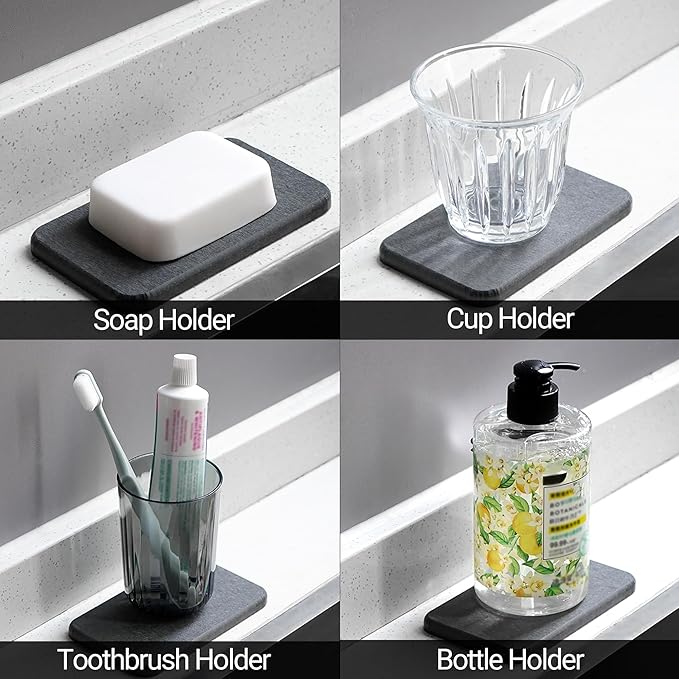 Adorila 2-Pack Diatomite Soap Dish - Instant Dry Bar Soap Holder for Bathroom & Kitchen Sink (Grey)