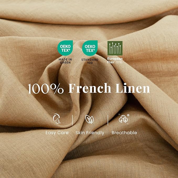 S VICTORY SYMBOL 100% Organic Linen Duvet Cover Set King Size 3pcs,Natural French Washed Flax Bedding(1 Duvet Cover 106"x92" and 2 Pillowcases) with Coconut Button Closure(Sandy Beige)
