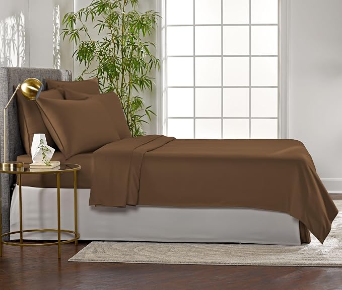 Pure Bamboo Queen Sheets, Genuine 100% Organic Viscose Derived from Bamboo Bed Sheet Set, Luxuriously Soft & Cooling, Double Stitching, 2 Year Quality Promise (Queen, Coconut Husk)