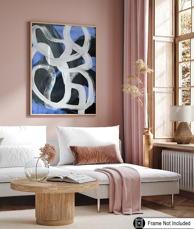 Monem Art Bold Blue Brushstroke Abstract Print - Modern Textured Line Art Poster - Wall Decor for Living Room, Bedroom or Office - 24x32 Unframed Wall Art by Mareike Bohmer