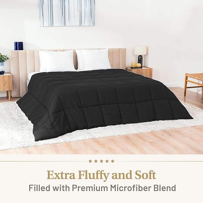 The Ultimate Luxury Fluffy Down Alternative Comforter - Plush Premium Duvet Insert, Thick All Season Breathable Hotel Collection Puffy - Queen Black