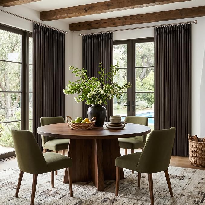 Dark Chocolate 90 Inch Pinch Pleated Linen Curtains 2 Panels Set for Living Room Bedroom Boho Farmhouse Light Filtering Semi Sheer Back Tab Pinch Pleat Hooks Rings Window Curtain 90 Inches Long