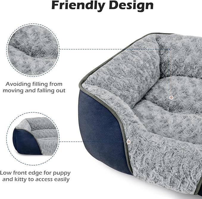 INVENHO Medium Dog Bed Rectangle Washable Orthopedic Soft Calming Sleeping Durable Pet Cuddler with Anti-Slip Bottom