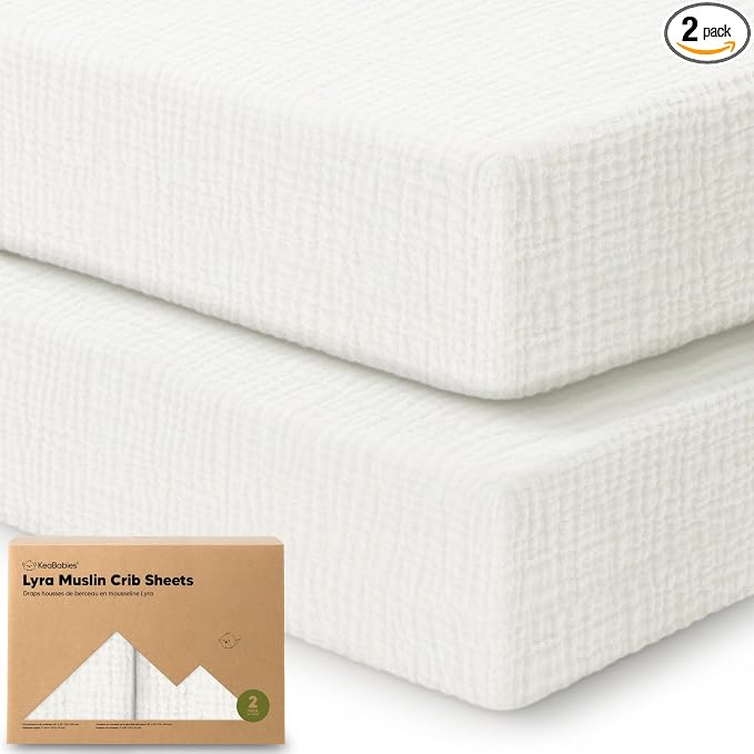 KeaBabies 2-Pack Muslin Crib Sheets for Boys, Girls - 100% Organic Cotton Fitted Baby Crib Mattress Sheet, Soft Breathable Standard Toddler Bed Cover Bedding Set, Neutral, Durable 52x28 (Soft White)