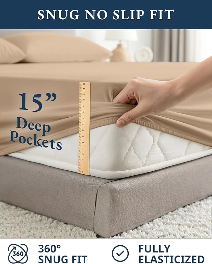 LANE LINEN 100% Organic Cotton Sheets Set, Long- Staple Percale Weave Ultra Soft Best- Bedding Sheets for Bed, GOTS Certified, Fits Mattress Upto 15inch Deep Pocket (King, Taupe)