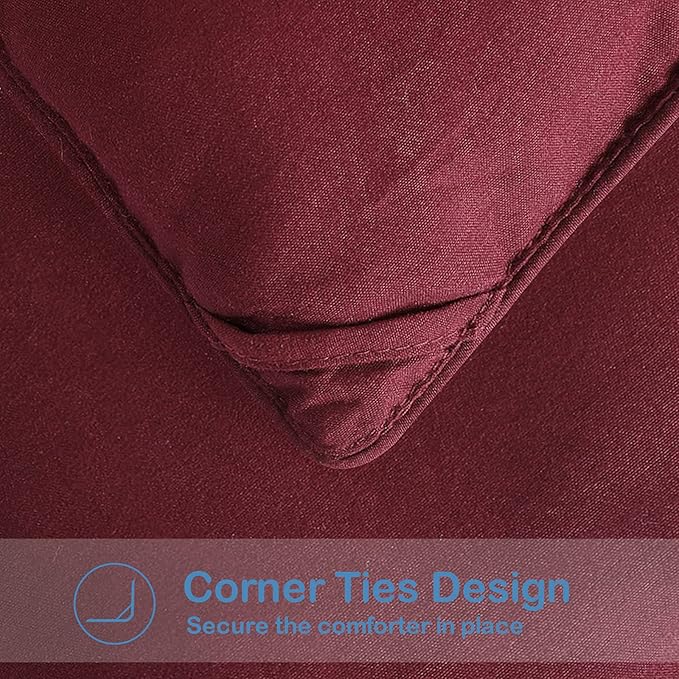 EASELAND California King Down Alternative Comforter - Quilted Duvet Insert for All Seasons, Soft Lightweight with Corner Tabs, Summer Winter Warm Bedding, Burgundy 96x104 Inches