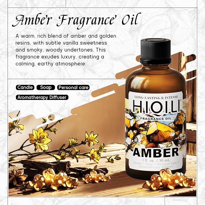 HIQILI Amber Fragrance Oil for Perfume Making - 1 Fl Oz / 30 ML | Add to Body Lotion, for Candle, Soap Making, Hotel Scents for Essential Oil Diffuser & Aromatherapy