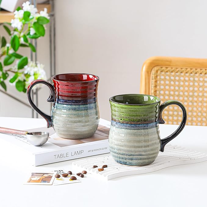 21 oz Large Ceramic Coffee Mugs, Handmade Cup with Large Handle, Big Tea and Coffee Cups for Office and Home, Microwave and Dishwasher Safe (Light Green)