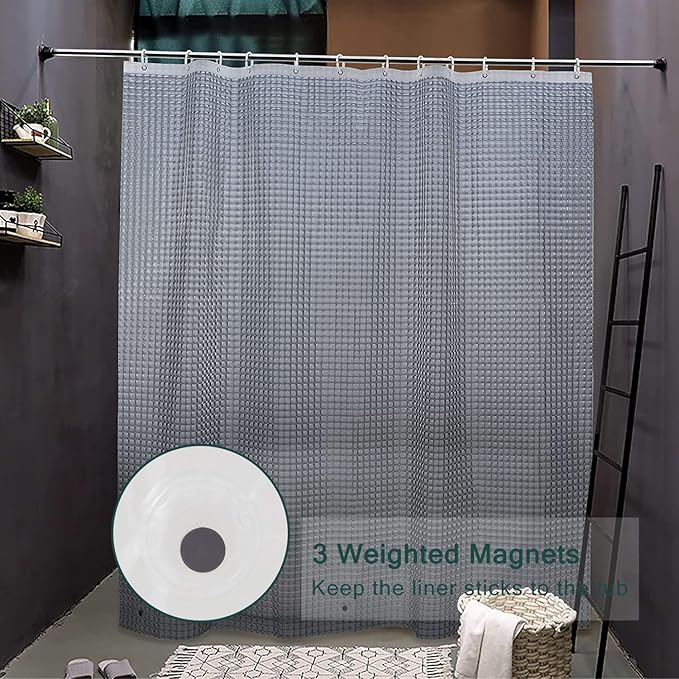EVA Clear Shower Curtain Liner,3D Plastic 5G Shower Liners with 12 Rustproof Metal Grommets and Weighted Magnets, Waterproof Duty Shower Curtains for Shower Bathroom 72 x 72