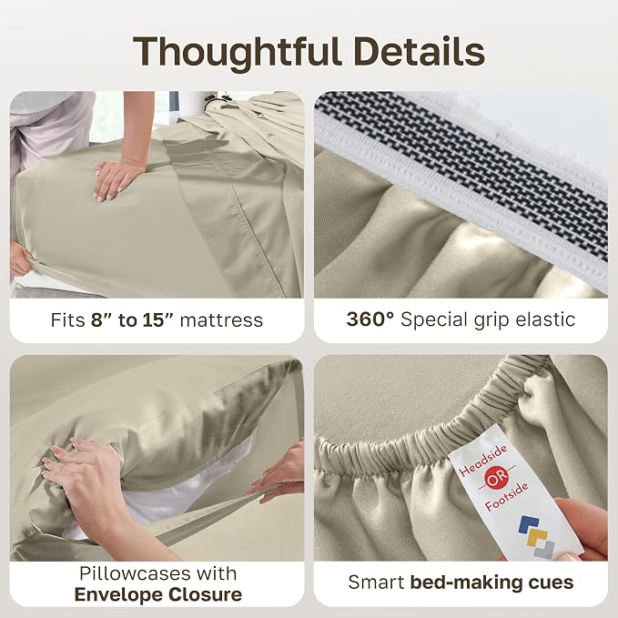 California Design Den 100% Egyptian Cotton Sheets, Certified Authentic Luxury Full Size Deep Pocket Sheet Set, Soft and Breathable Sateen - Beige