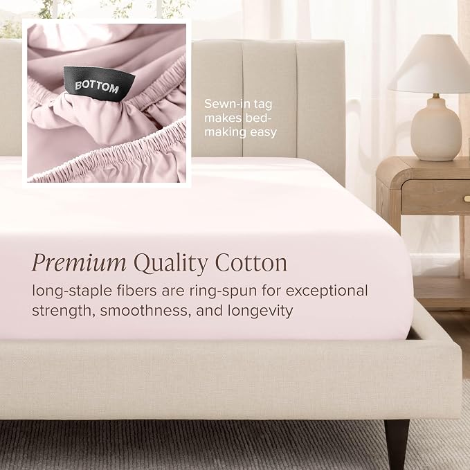 Bare Home 100% Organic Cotton California King Sheet Set - 400 Thread Count - Smooth Sateen Weave - Breathable & Cooling - Hotel Luxury Set - Deep Pocket Bed Sheets (Cal King, Dusty Pink)
