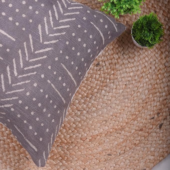 Trade Star 100% Cotton Mudcloth Pillow Cover Handloomed Spring Breathable Pillow Case Luxurious Rustic Rectangle Modern Framhouse Lumbar Bed Cushion Case (Grey Snow 14X22 INCHES)