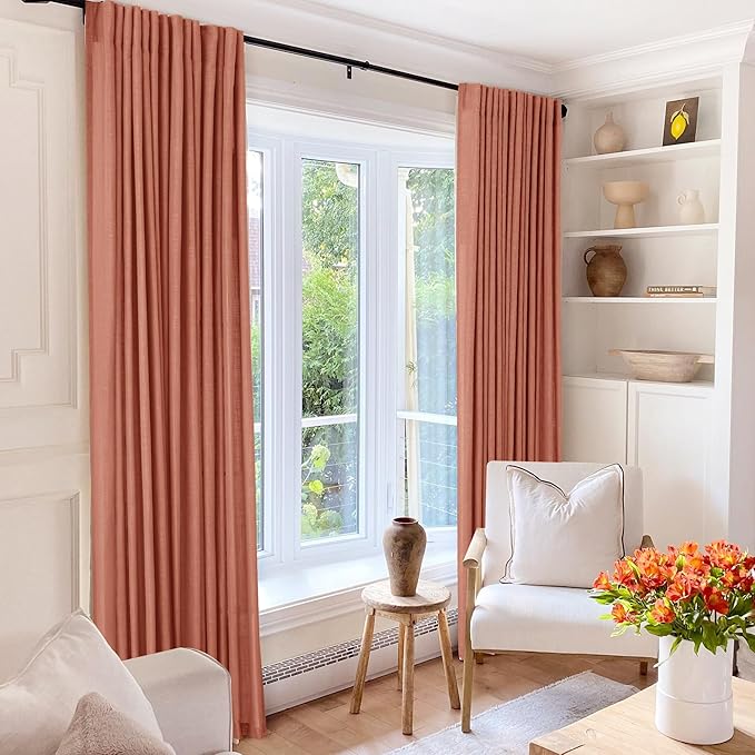 108 inch Linen Terracotta Curtains 2 Panels for Living Room Back Tab Light Filtering Semi Sheer Rust Colored Curtains 108 inches Long Soft Thick Cotton Cloth Textured Rustic Boho Farmhouse Room Decor